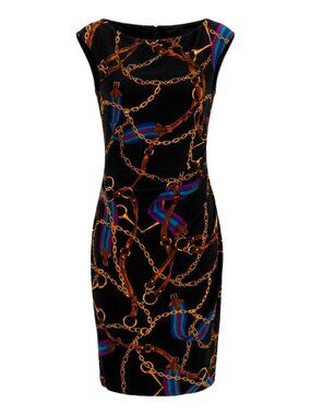 Lauren Ralph Lauren Equestrian Chain Print Preppy Work Office Fall Dress Size 10